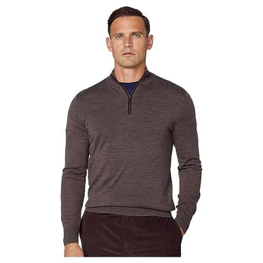 Hackett London Herren Merino Silk Hzip Pullover, Braun (Bark), Small im Sale